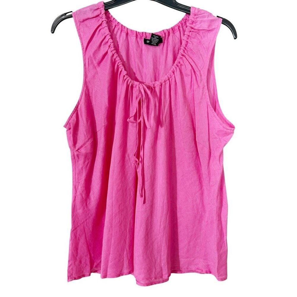 Avenue Plus Size 100% Linen Sleeveless Pink Barbiecore Peasant Blouse Size 18/20